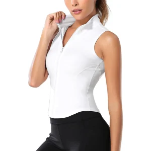 Women Sleeveless Athletic Tank Top Full Zip Up