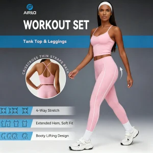 Airila Women's Yoga Set Tracksuit Spaghetti Strap Tank Sports Wearless Bra Pilates Butt Lifting Workout Gym Fitness Breathable