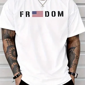 American Flag Freedom T-Shirt for Men – Patriotic Round Neck Short Sleeve